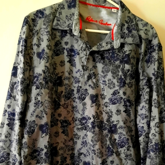 Robert Graham-Knowledge Wisdom, Truth, Gray/Blue Shirt Flip Cuffs, Men's Size XL - Picture 3 of 14